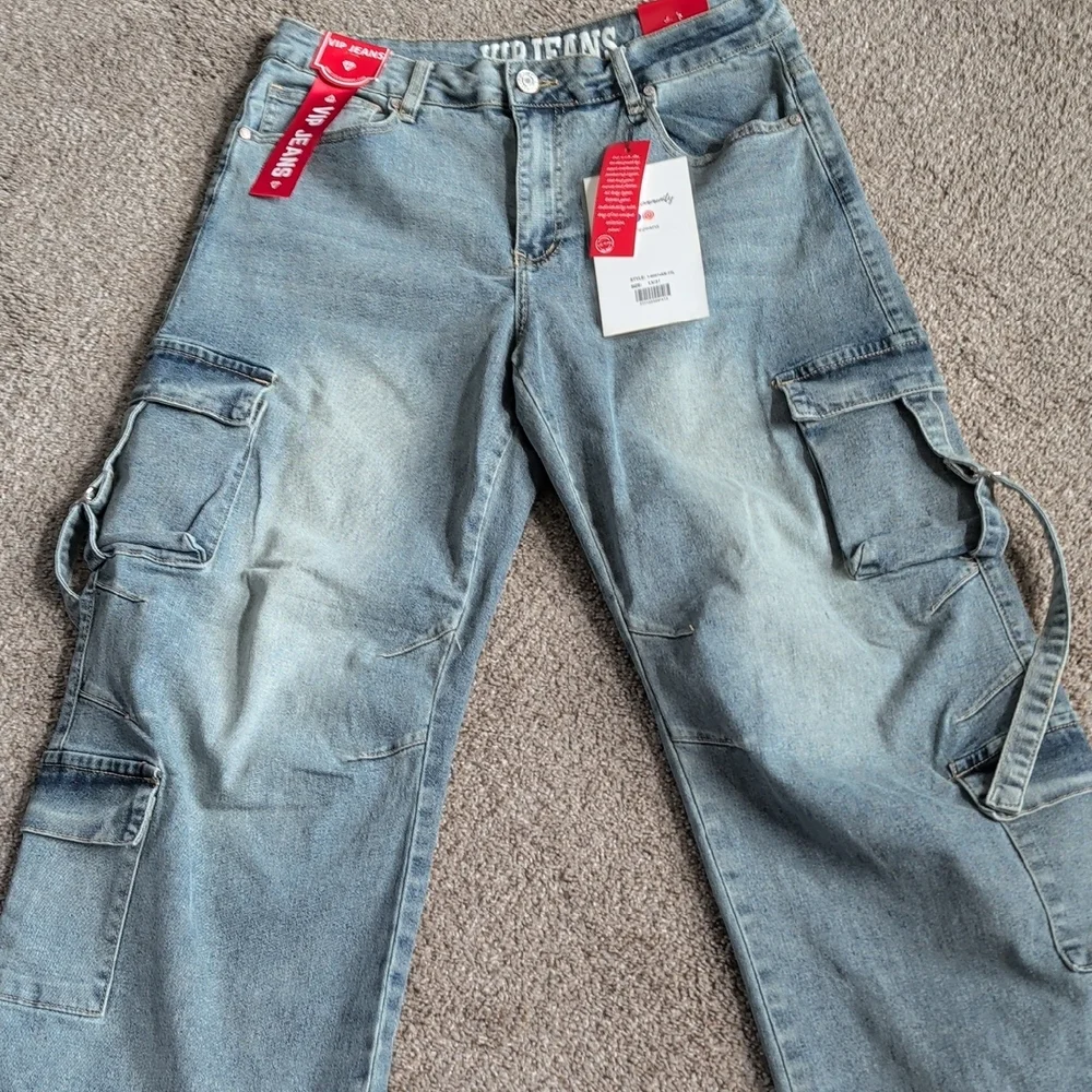 VIP Light Blue Wide Leg Cargo Jeans - Picture 1 of 1